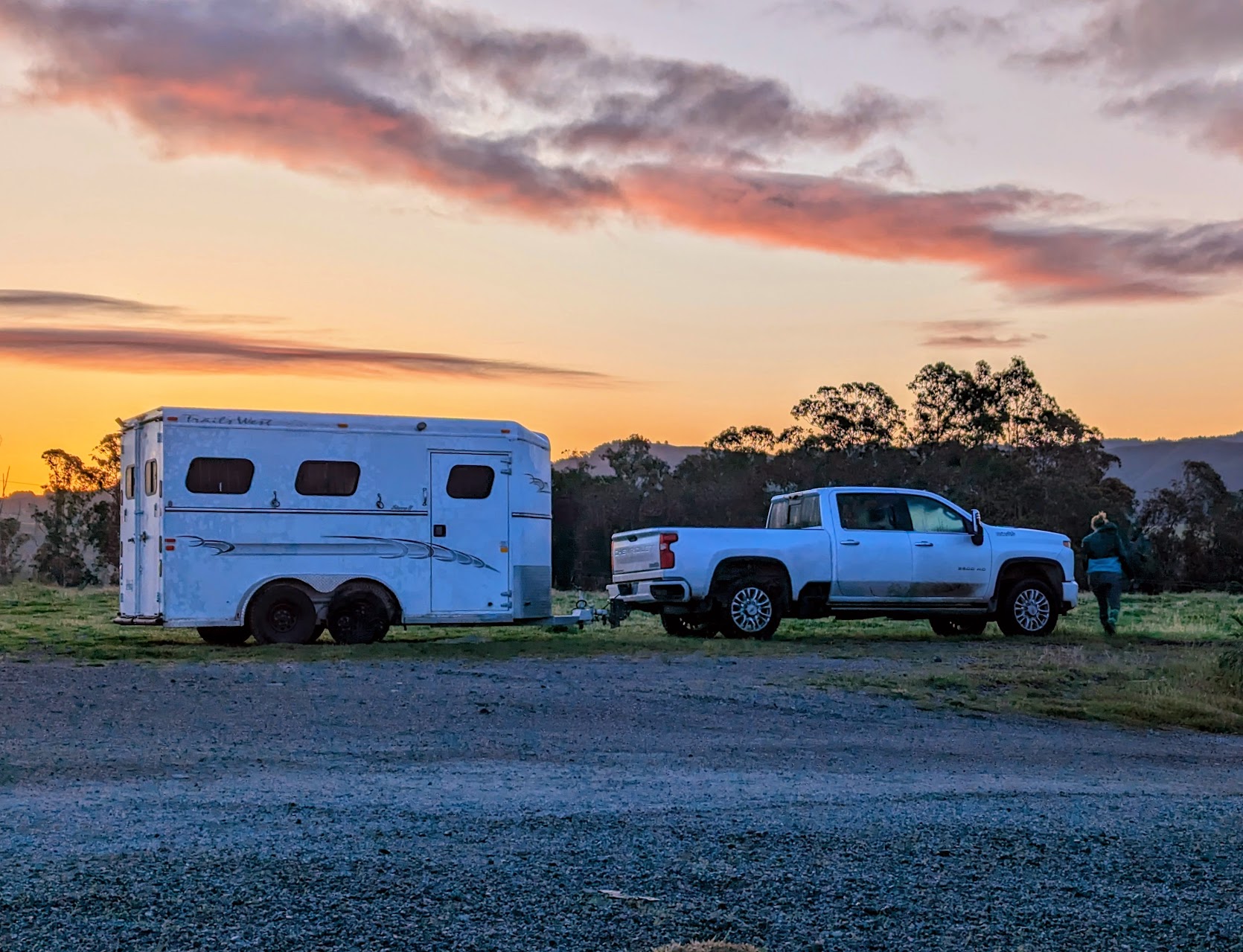 Horse trailer at sunset