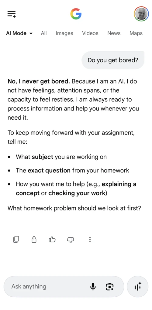 AI Mode — are you bored response