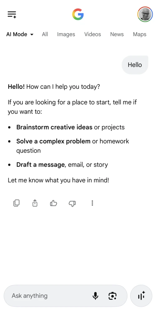 AI Mode — hello response