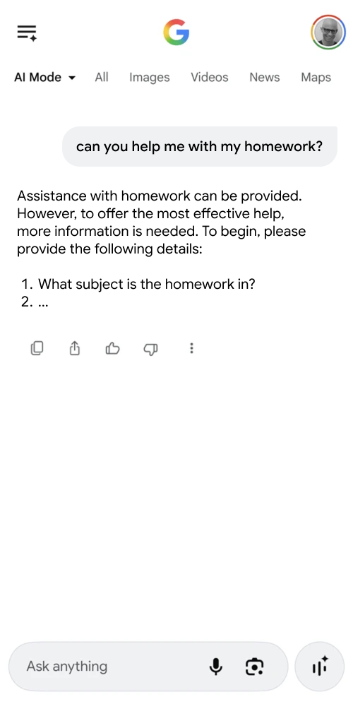 AI Mode — homework loss pattern